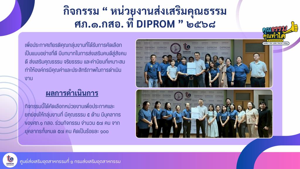 การดำเนินการส่งเสริมคุณธรรมจริยธรรม ปี พ.ศ. 2568