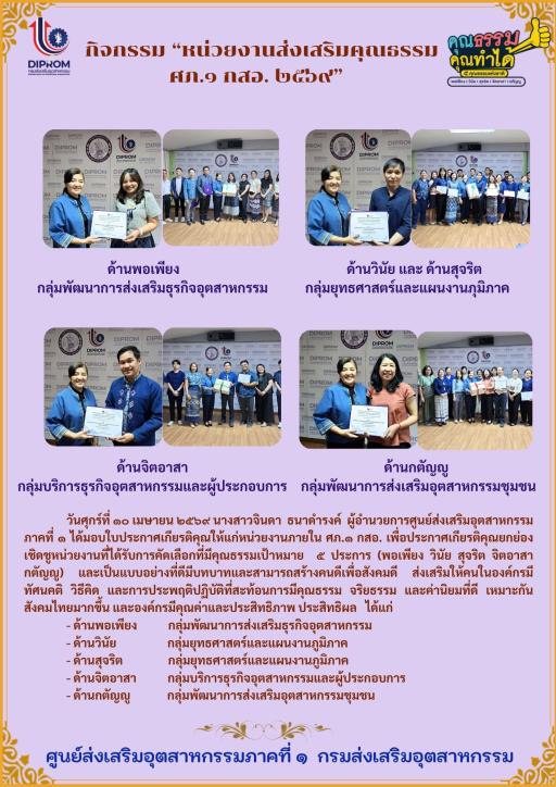 ประกาศเกียรติคุณยกย่องเชิดชูหน่วยงานที่มีคุณธรรม 5 ประการ